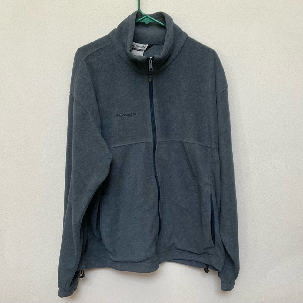 Columbia Grey/Blue Full Zip High Neck Fleece Jacket Size XL Men's Winter Layer